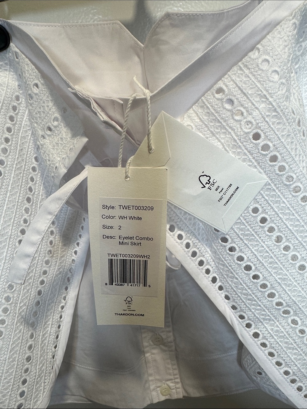 Thakoon White Eyelet Combo Mini Skirt with Front Tie (002)